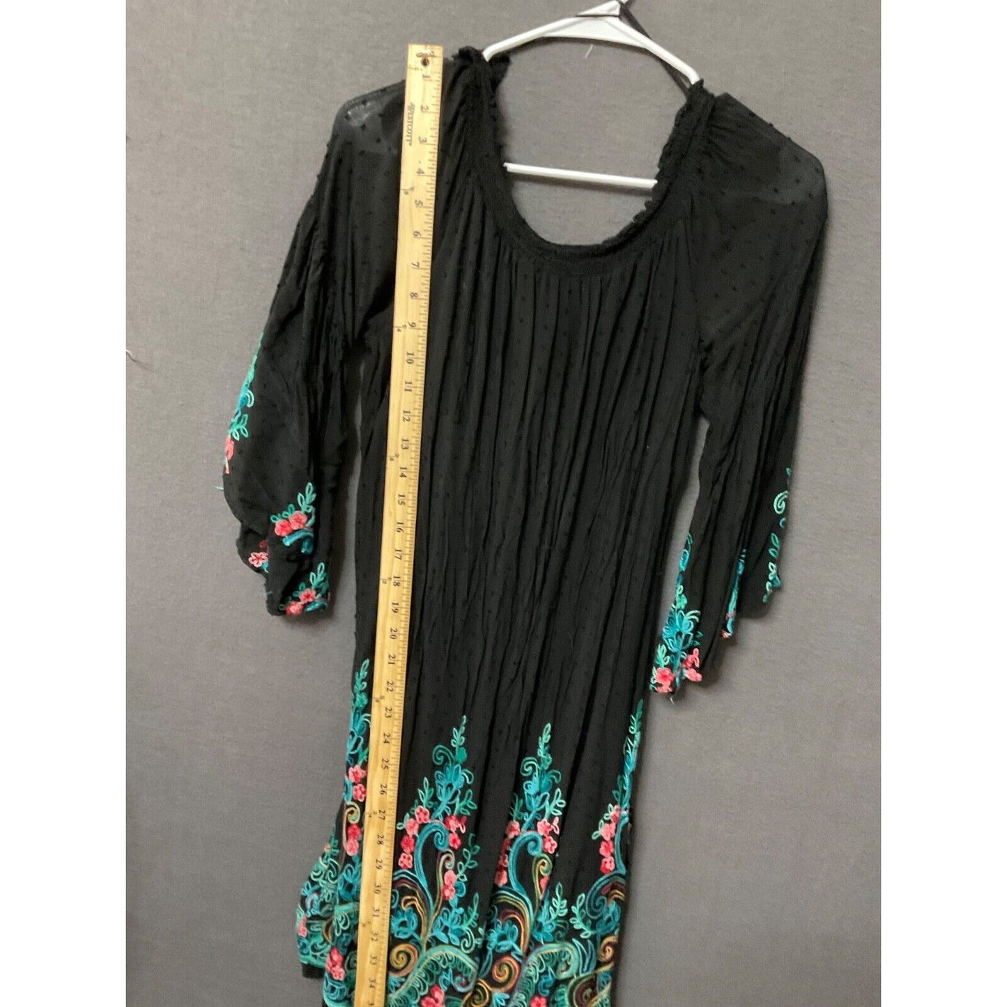 Signature Robbie Bee Tunic Dress Boho Embroidered 3/4 Bell Sleeves Size L BOHO