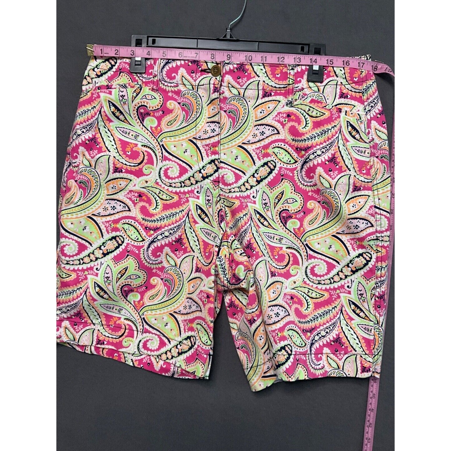 Kim Rogers Women’s Shorts 14 Paisley Print Pink Green Cotton Blend Preppy