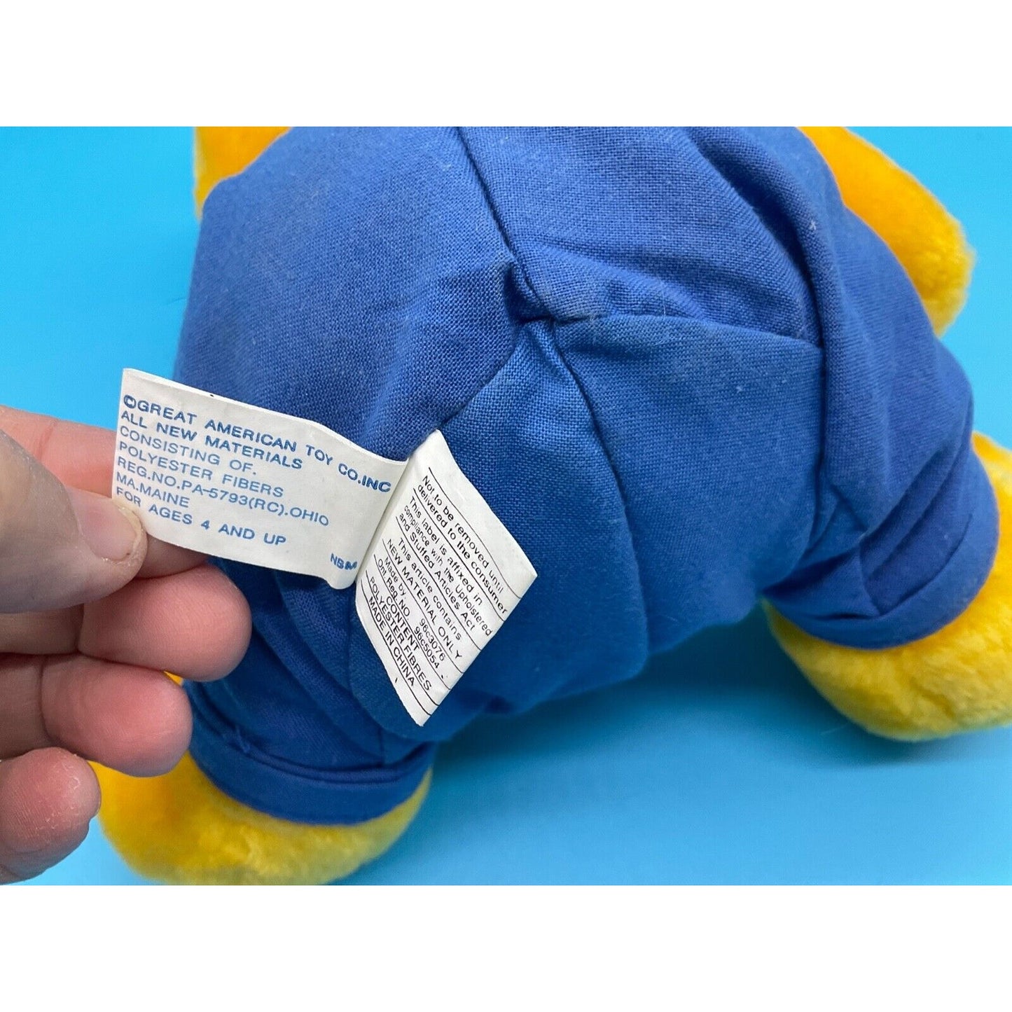 Vintage Great American Toy Co. Plush Yellow Bear Red Shirt Blue Overalls 8"