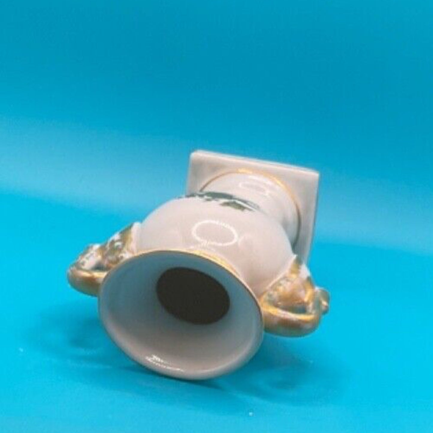Vintage Trophy Dual-Handle Porcelain Vase 6" Floral & Gold 2" Base, No. 6273
