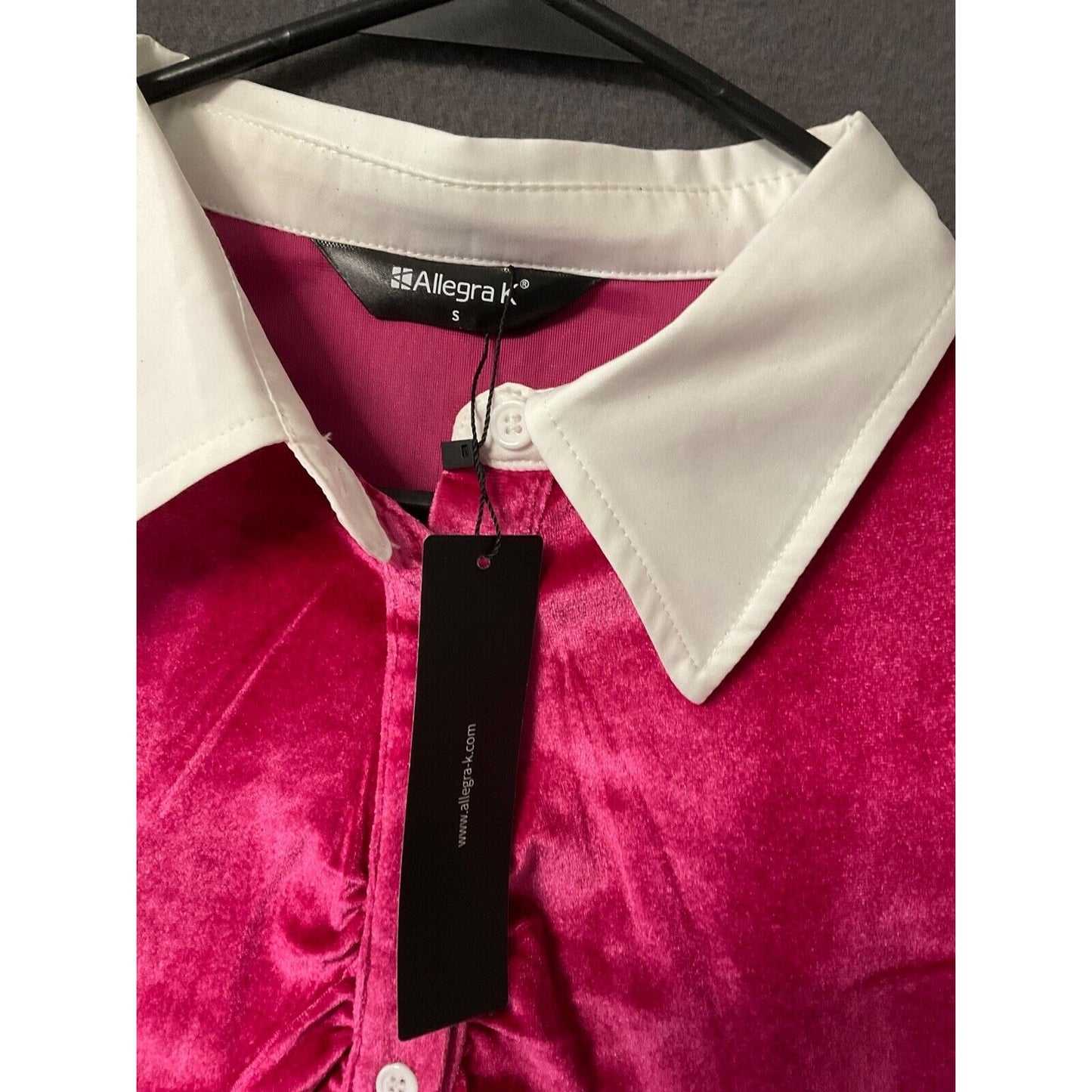 Allegra K Women’s Pink Velvet A-Line Dress With White Collar Size S Retro
