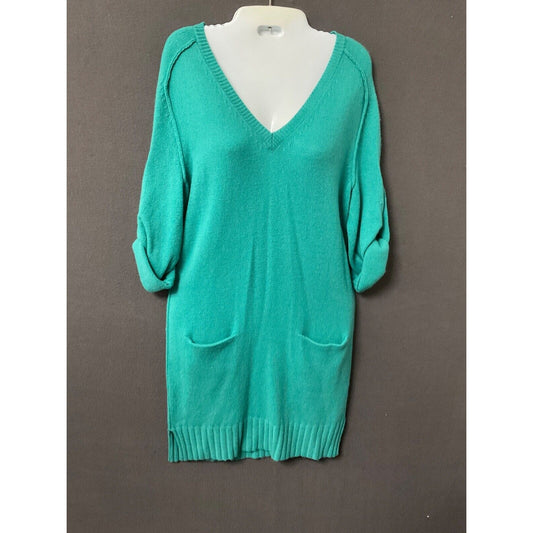 BCBG MAXAZRIA Women's V-Neck Seagreen Sweater Dress XS 70% Wool