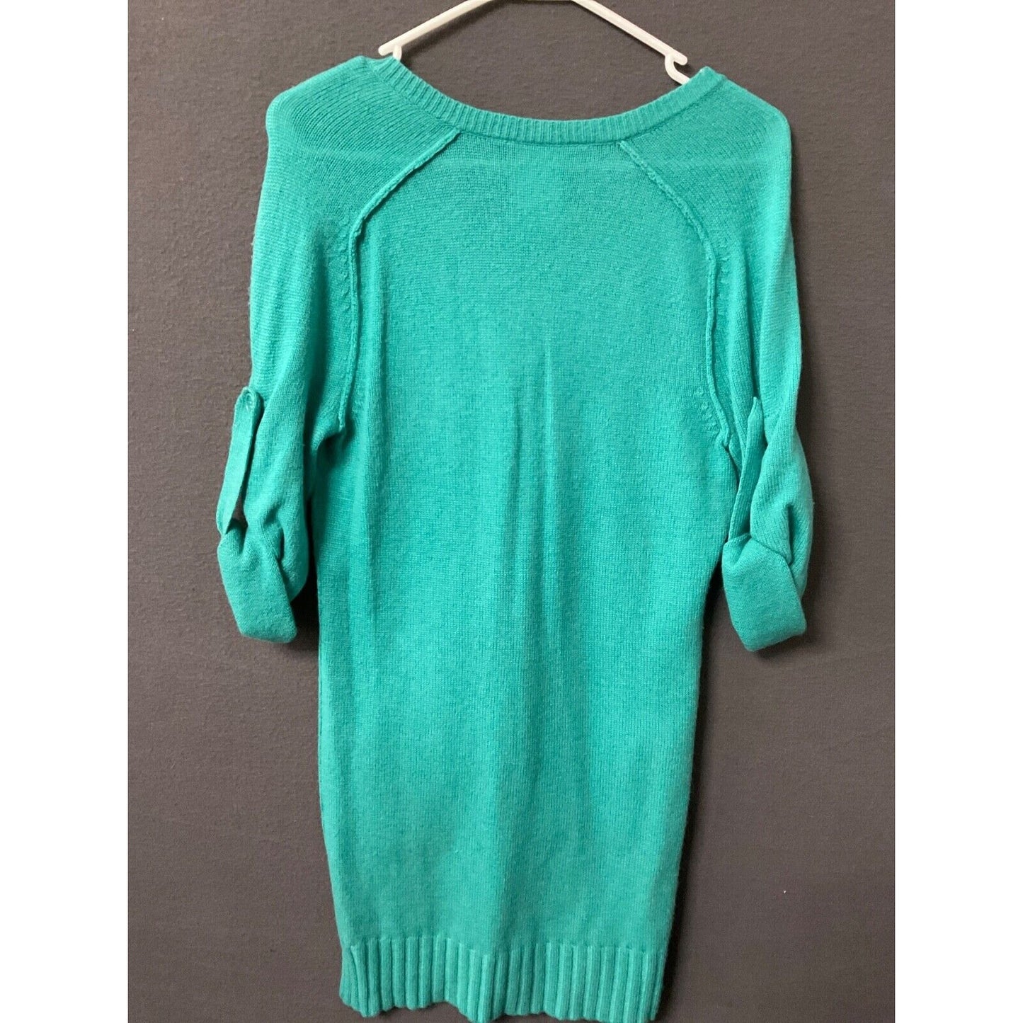 BCBG MAXAZRIA Women's V-Neck Seagreen Sweater Dress XS 70% Wool