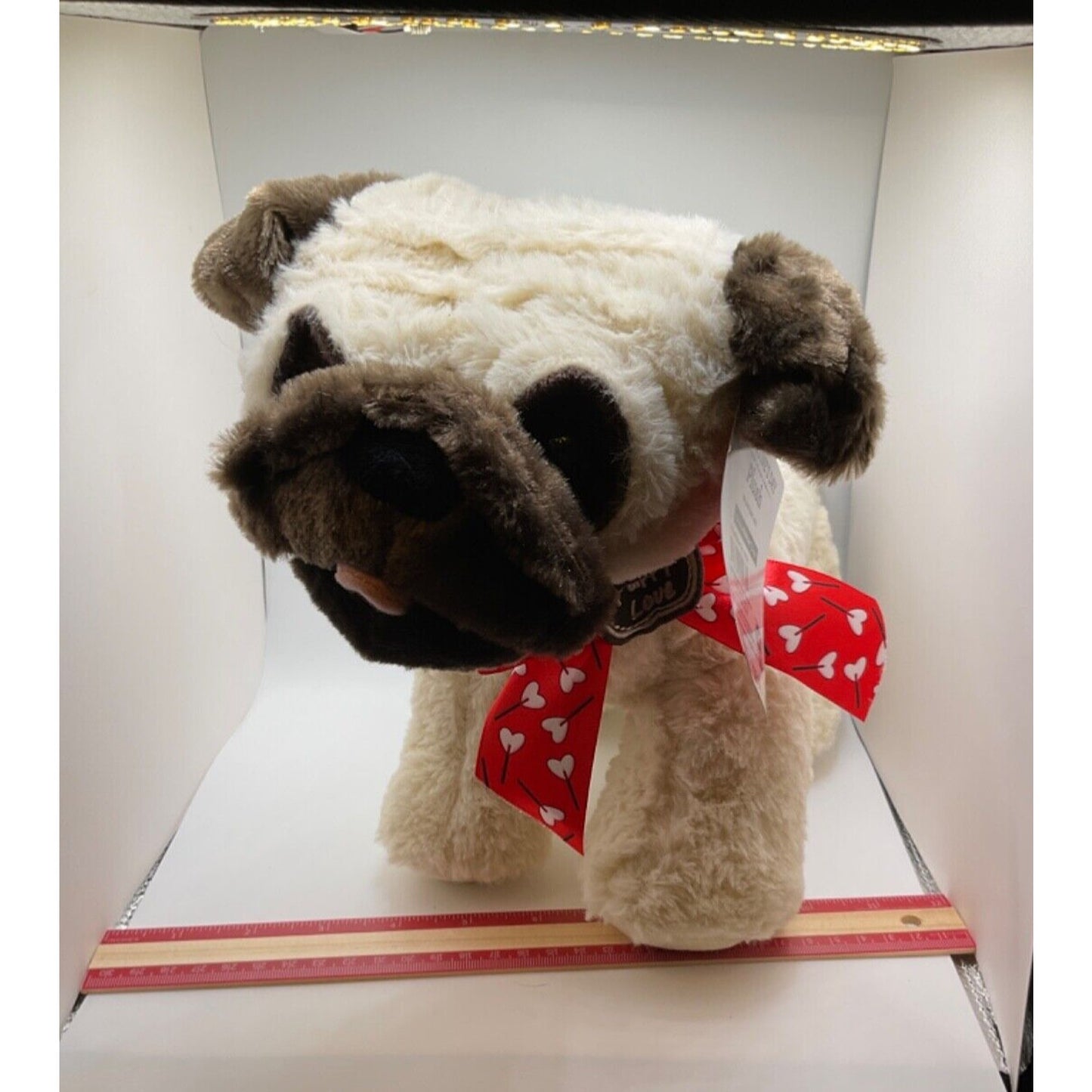 Walmart Puppy Love Pug Dog Stuffed Animal - 13" Long, Cream/Brown, With Tag