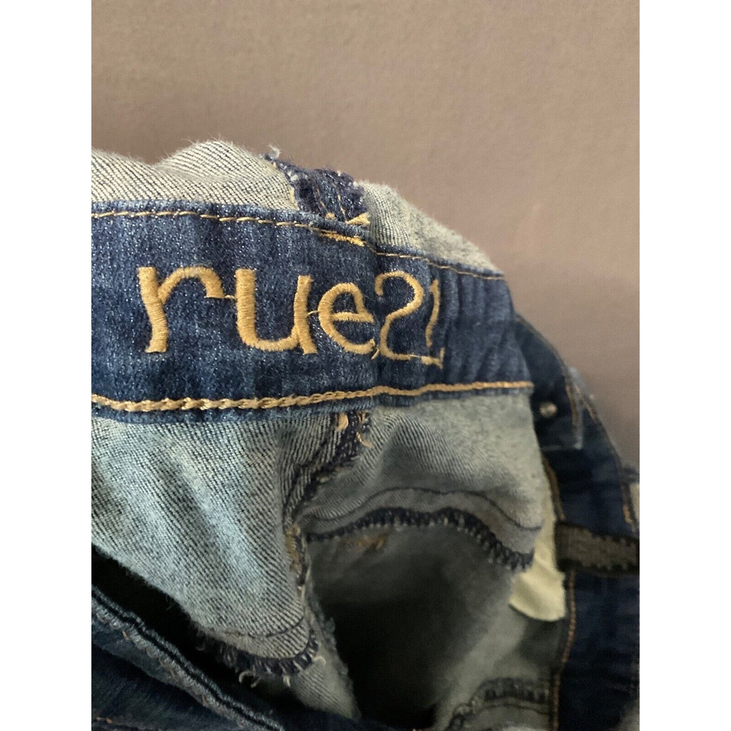 Rue 21 Distressed Denim Overalls Juniors 7/8 Skinny Jeans Bib Retro Chore