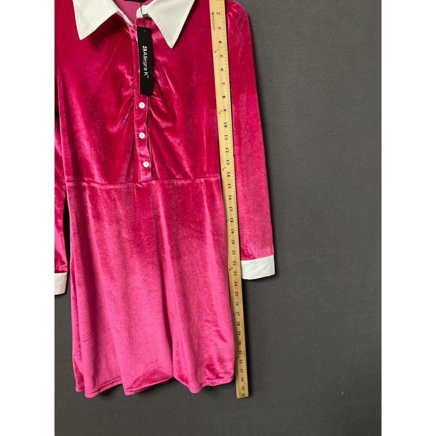 Allegra K Women’s Pink Velvet A-Line Dress With White Collar Size S Retro