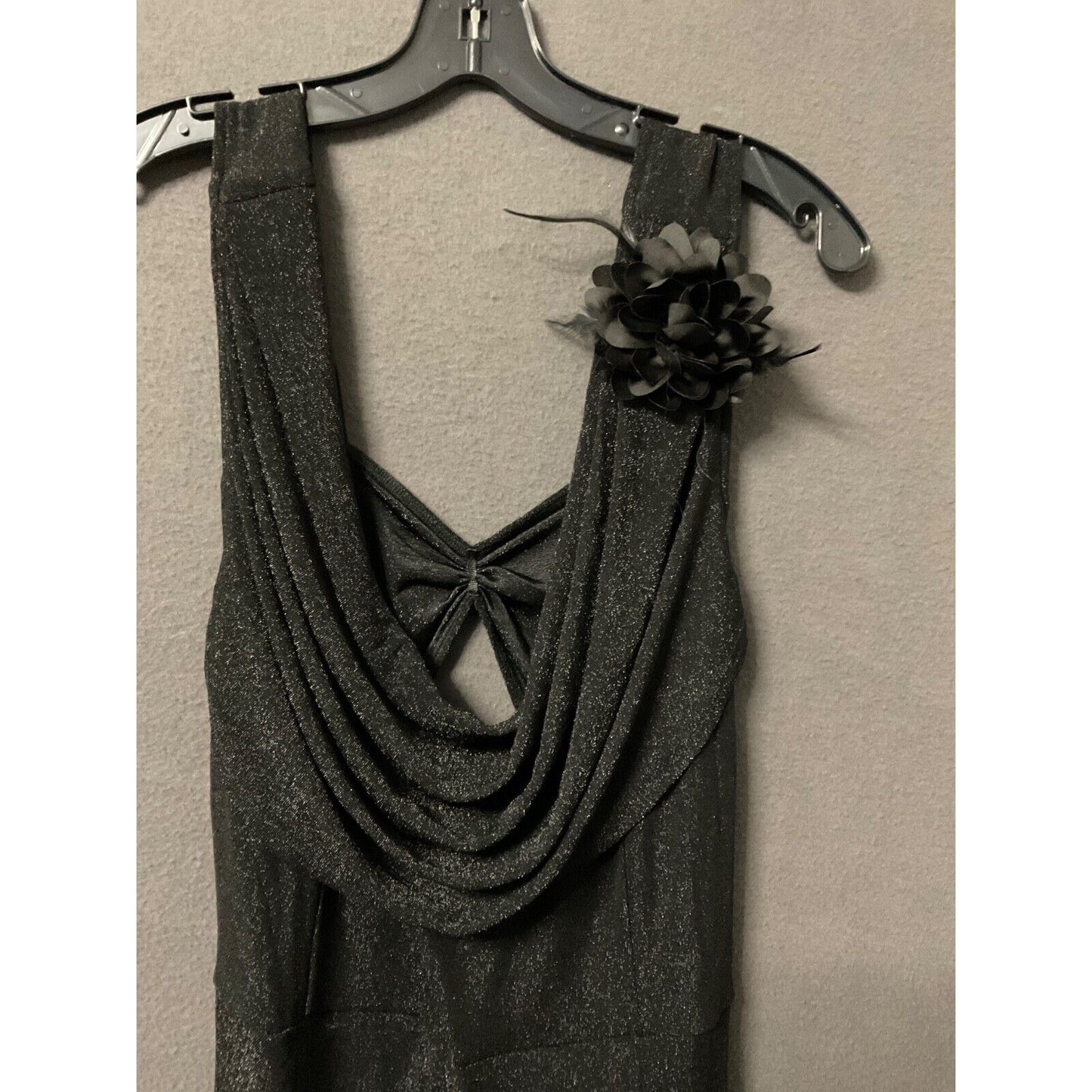 Vshow 2XL Sparkle Black Formal Maxi Dress Long Gown Floral Sleeve - NWT