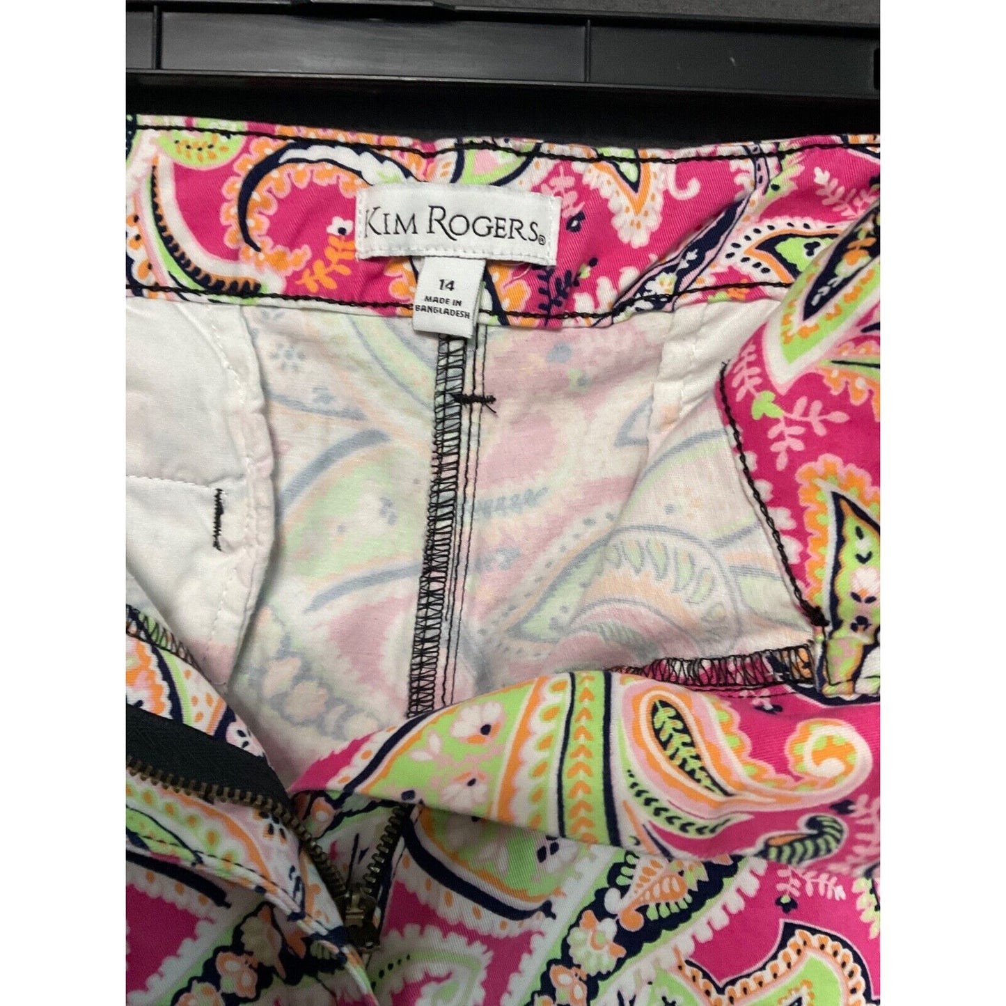 Kim Rogers Women’s Shorts 14 Paisley Print Pink Green Cotton Blend Preppy