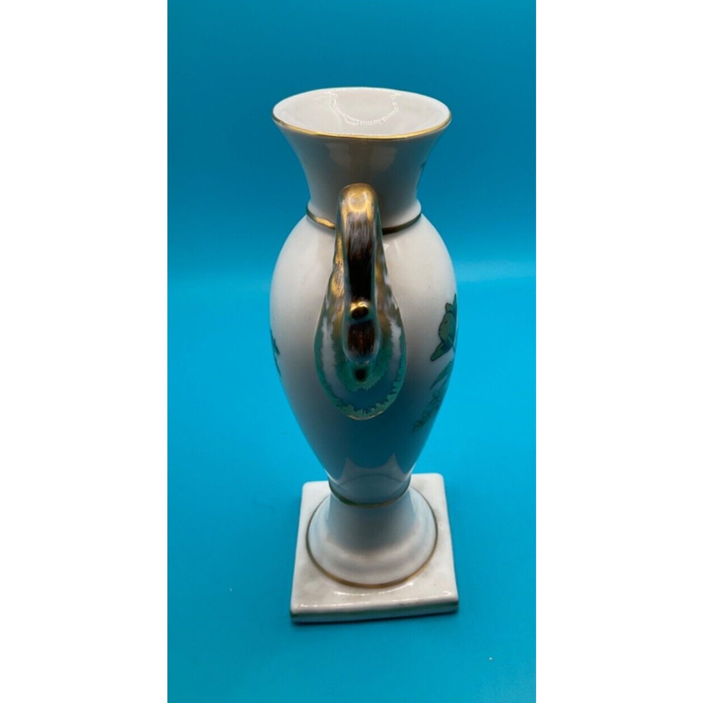 Vintage Trophy Dual-Handle Porcelain Vase 6" Floral & Gold 2" Base, No. 6273