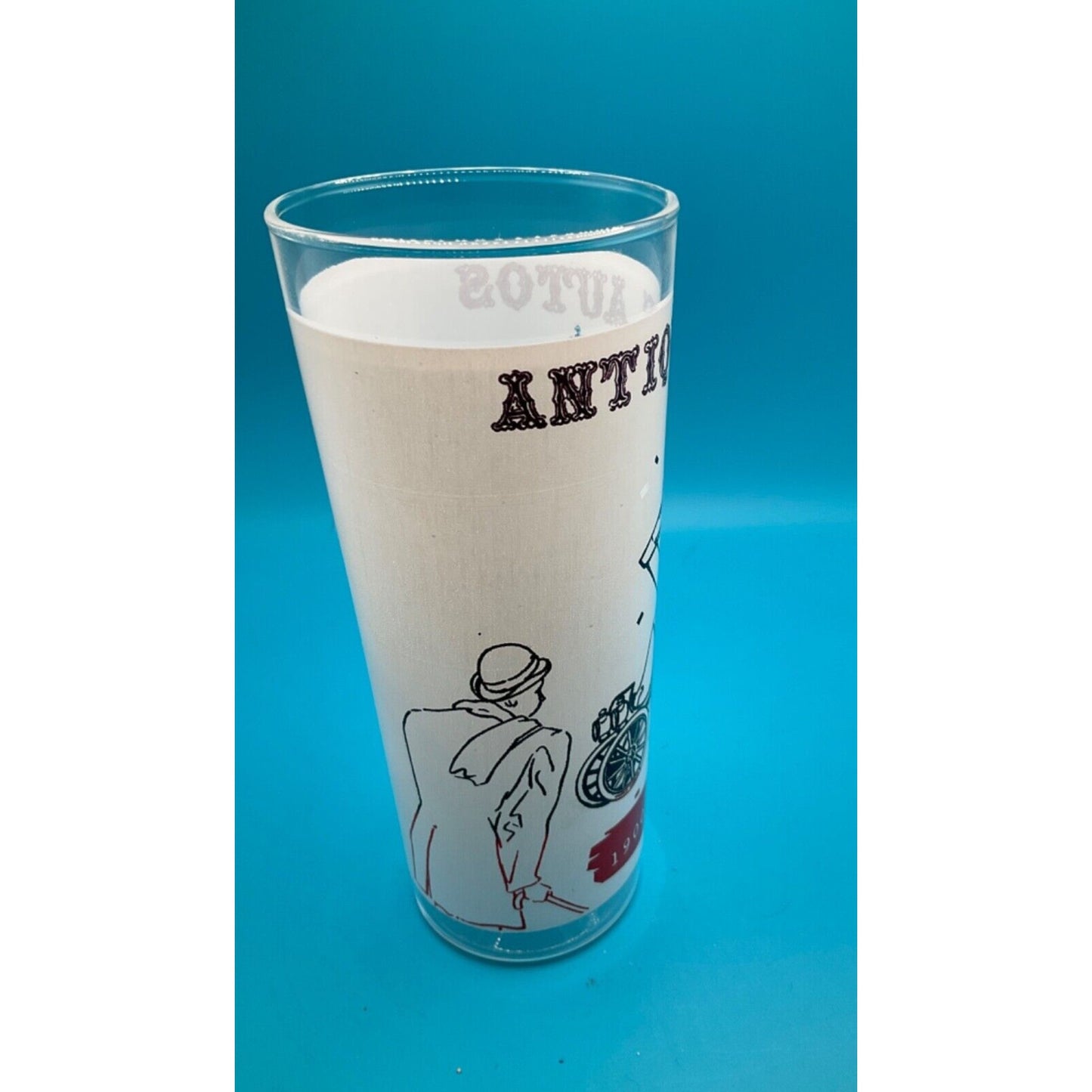 Vintage Glass Car Barware 6.5" Highball Glass 1900 Oldsmobile Antique Auto Retro