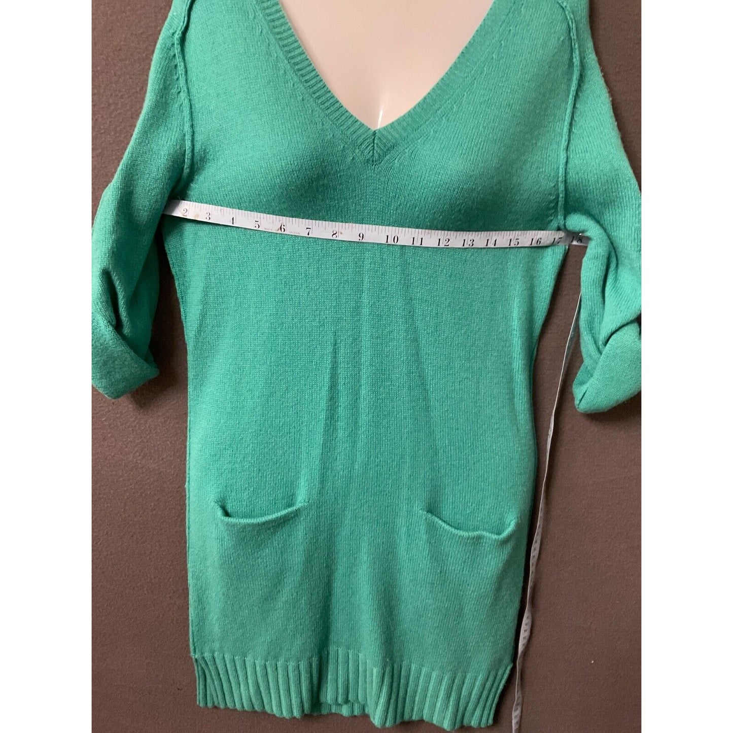 BCBG MAXAZRIA Women's V-Neck Seagreen Sweater Dress XS 70% Wool