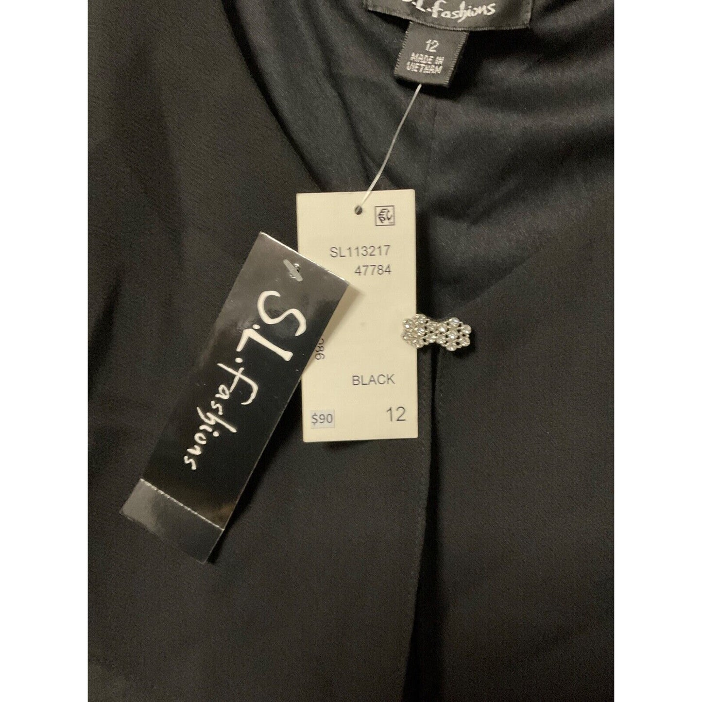 S.L. Fashions Elegant Black Tiered Midi Dress Missy SZ 12 Cocktail Party Dancing