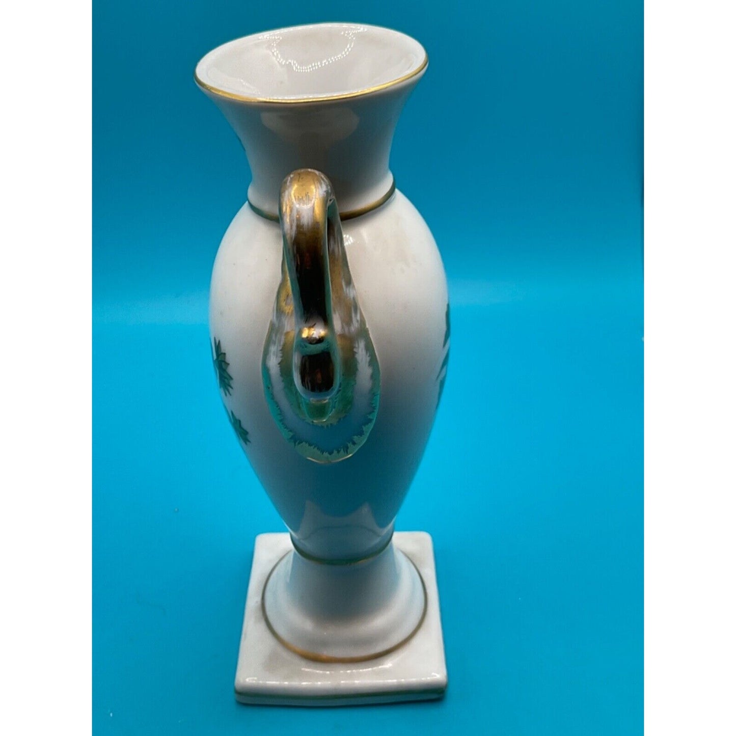 Vintage Trophy Dual-Handle Porcelain Vase 6" Floral & Gold 2" Base, No. 6273