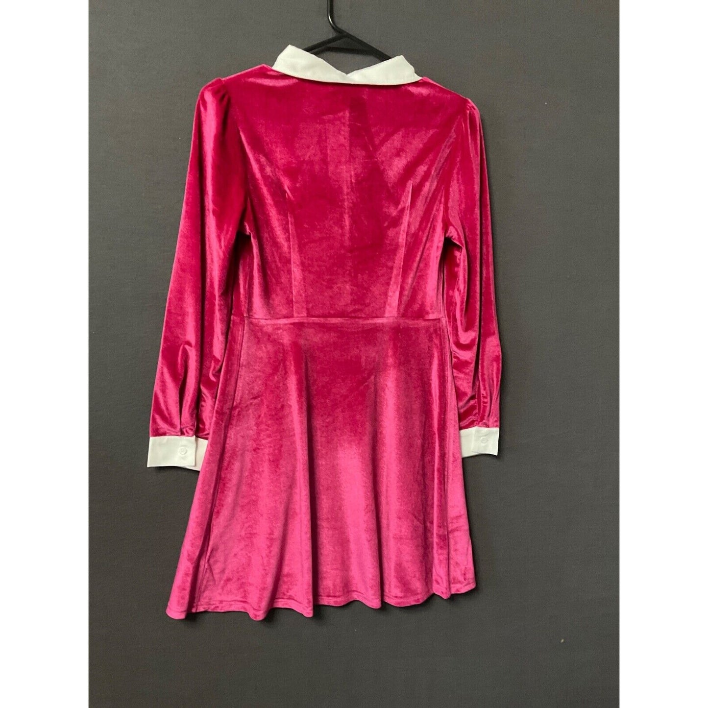 Allegra K Women’s Pink Velvet A-Line Dress With White Collar Size S Retro