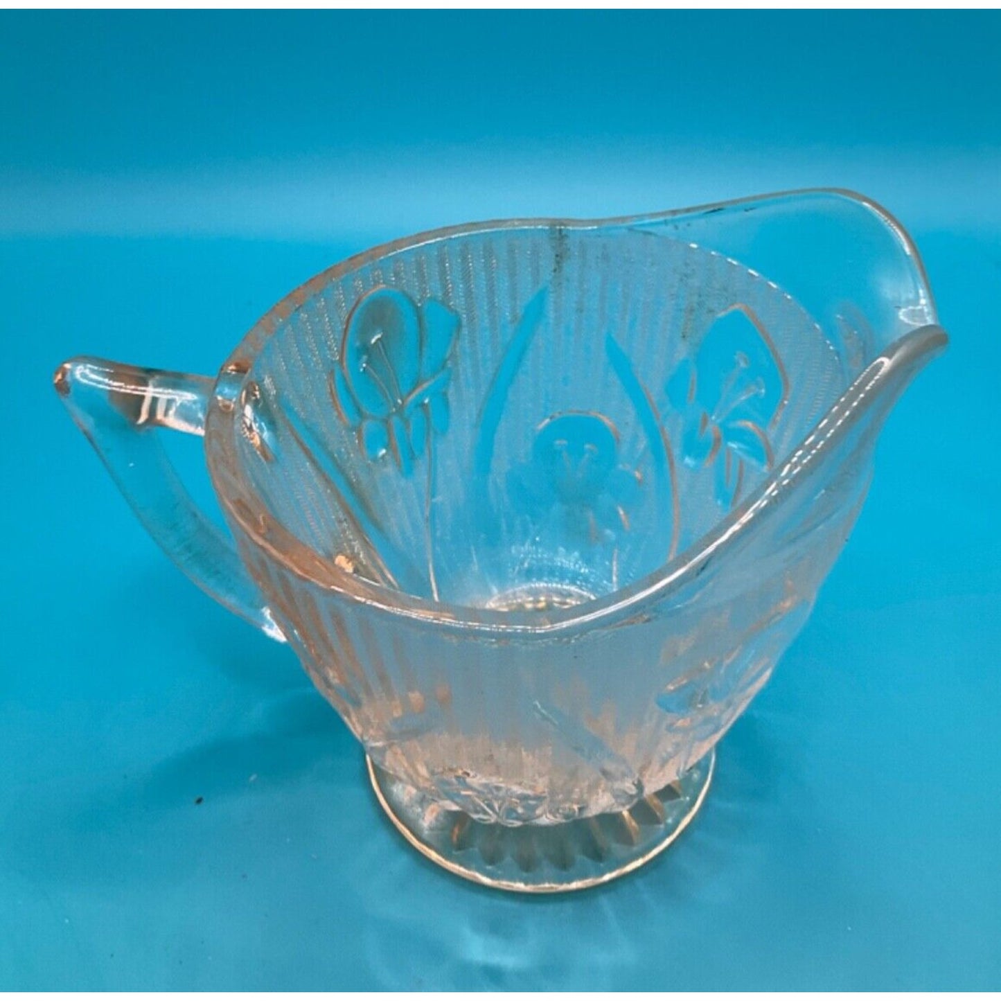 VTG Light Rose Tint Creamer Glass 3" Tall, 4" Wide Opening Grandma Core Holiday