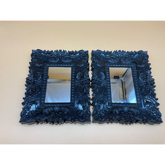 Wall Decor Set of 2 Better Home and Garden Wall Mirrors Black Plastic 8"x10"