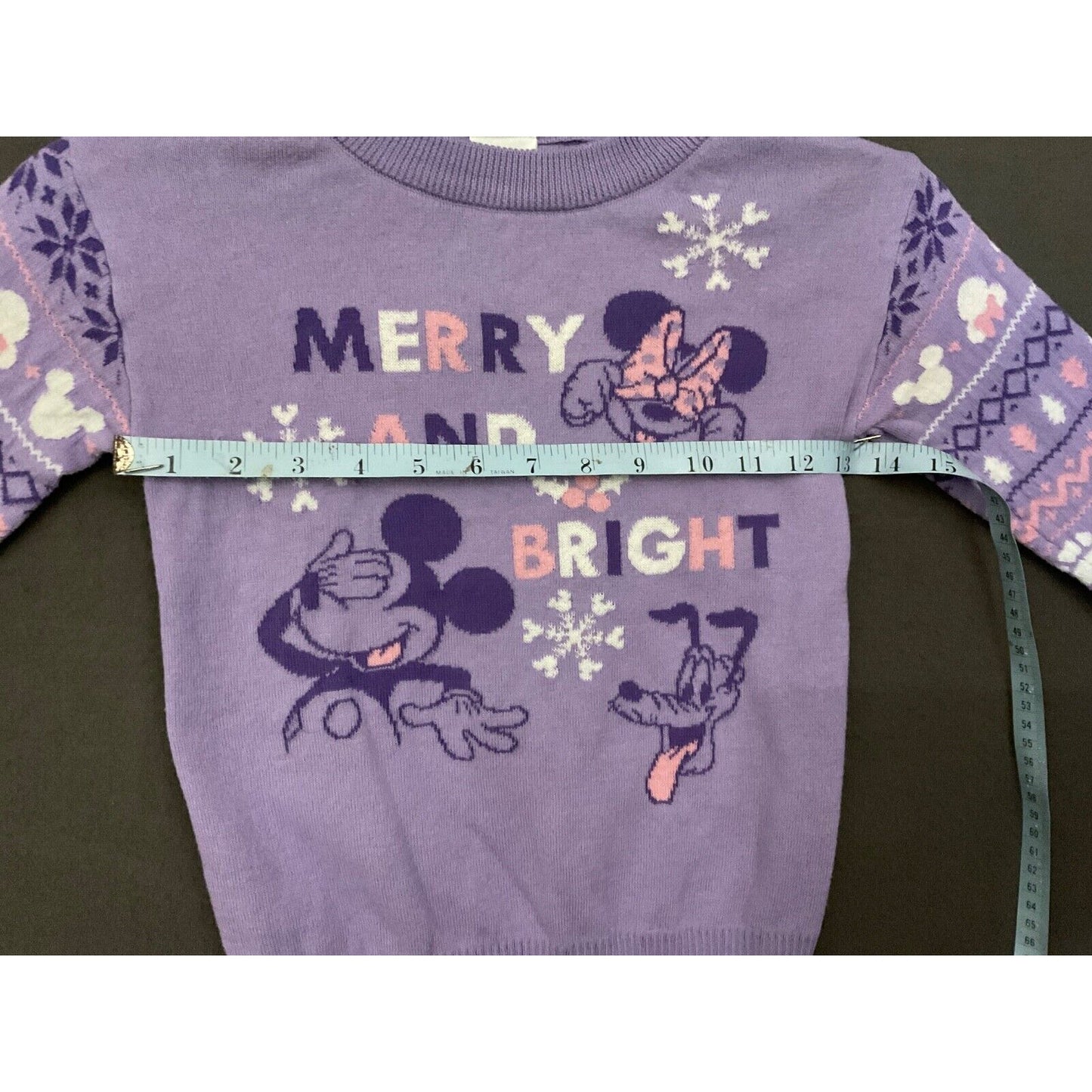 Disney 100 Minnie Mickey Kids Christmas Sweater Purple Fair Isle Size S 6-6X