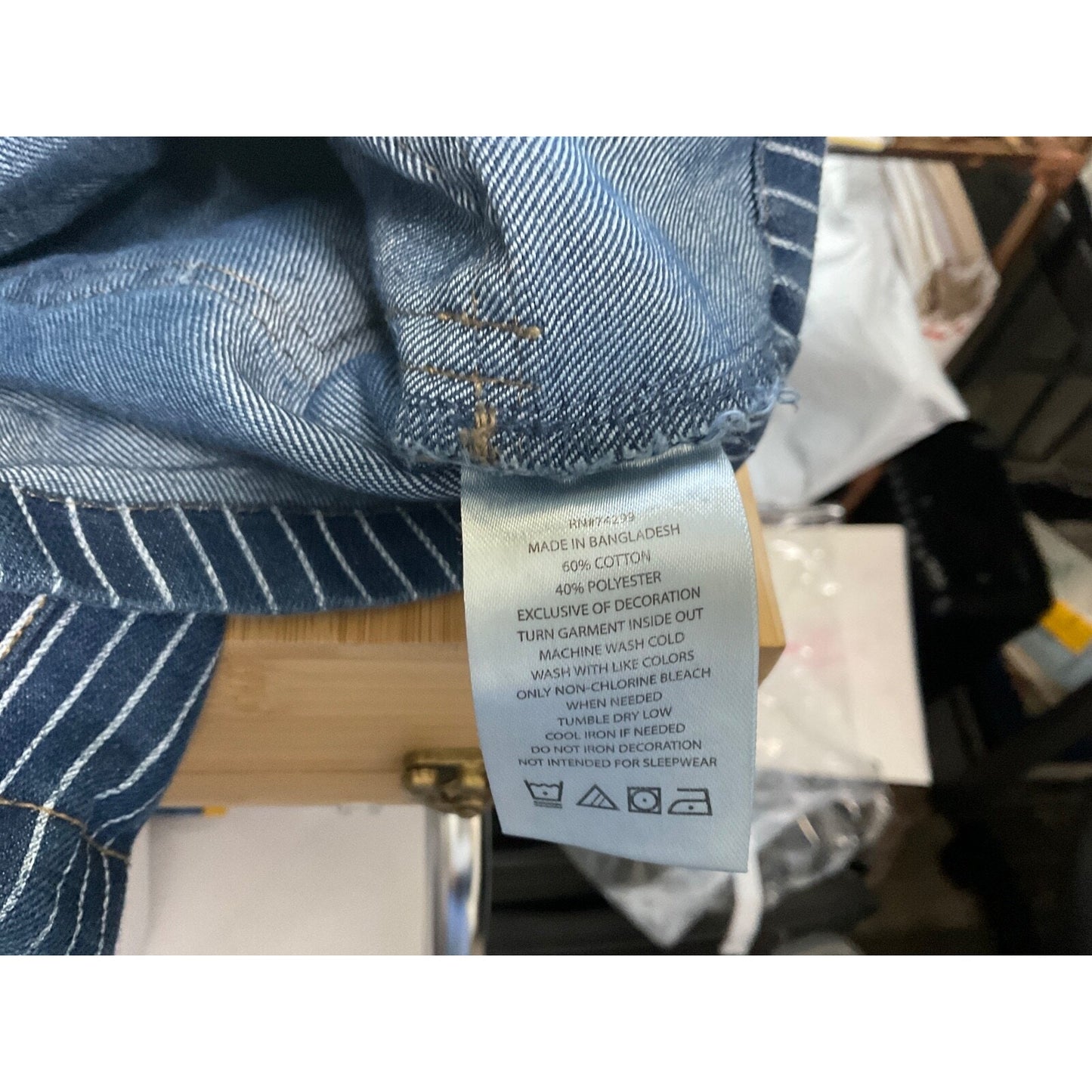 DKNY Girls 6X Blue Pinstripe Denim Overall Dress Adjustable Straps Pockets