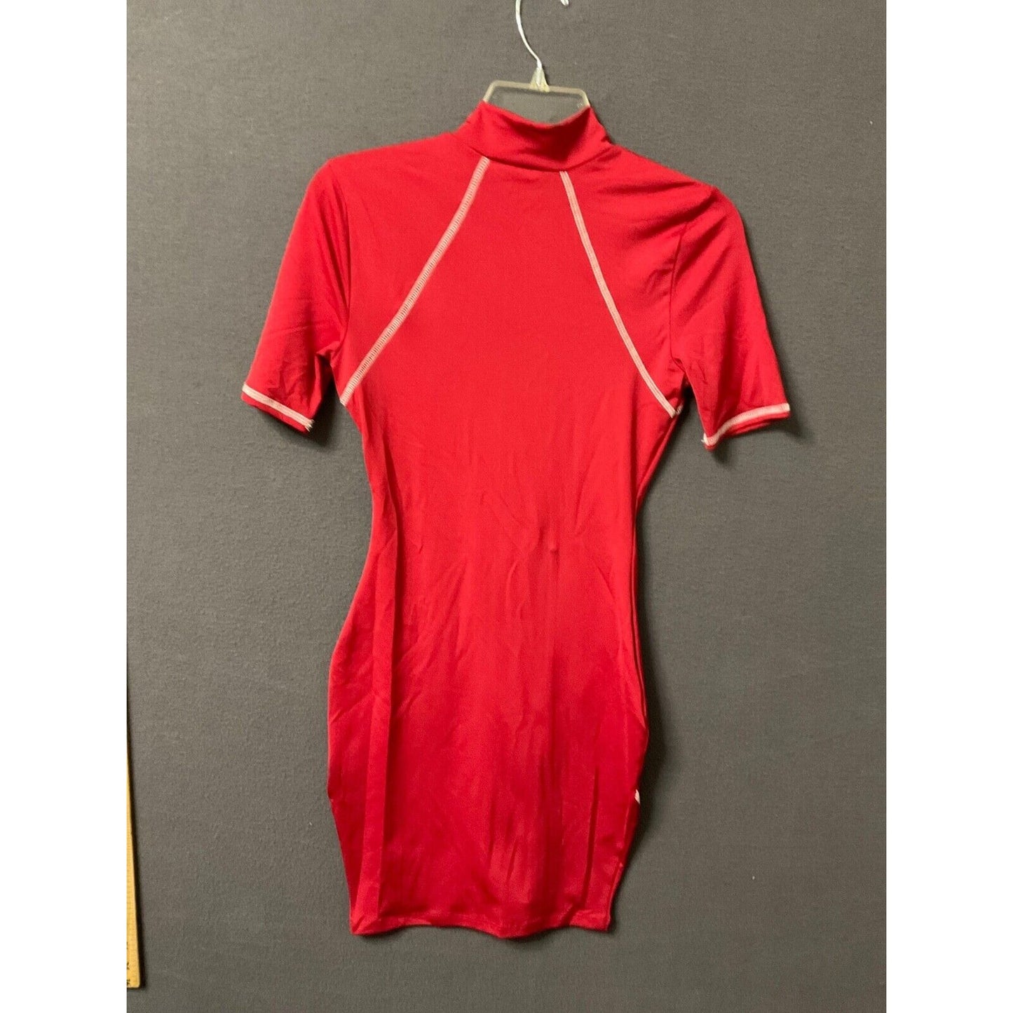 K Too Reflective Red Bodycon Mini Dress Size S Cut #5198 Style ND6447