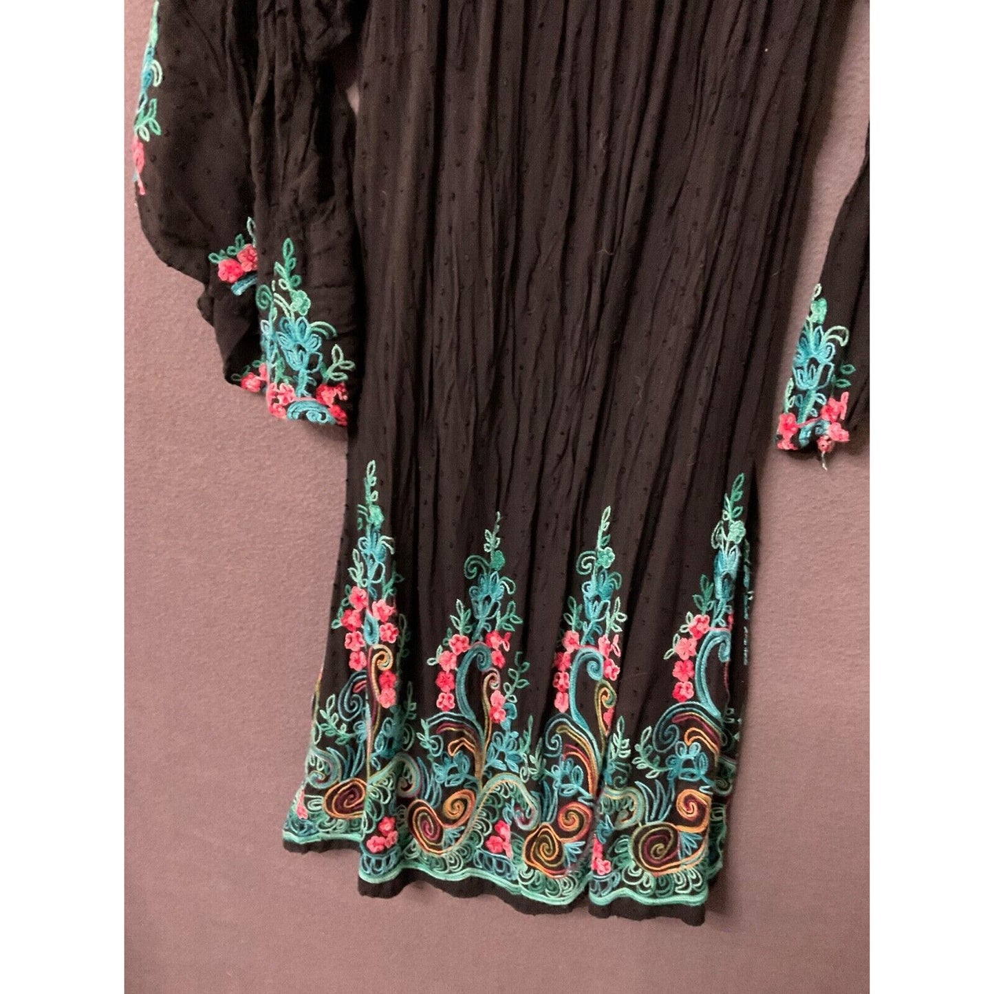 Signature Robbie Bee Tunic Dress Boho Embroidered 3/4 Bell Sleeves Size L BOHO