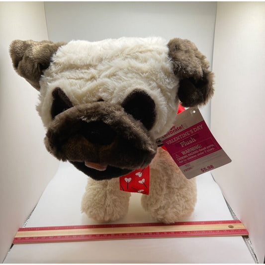 Walmart Puppy Love Pug Dog Stuffed Animal - 13" Long, Cream/Brown, With Tag