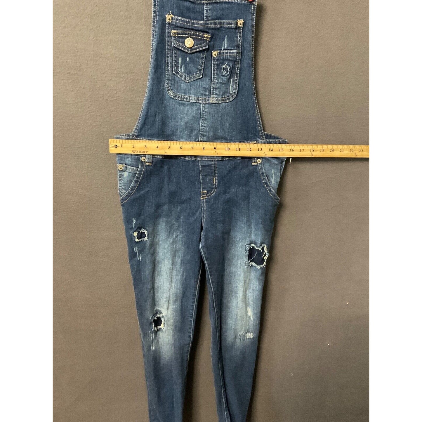 Rue 21 Distressed Denim Overalls Juniors 7/8 Skinny Jeans Bib Retro Chore