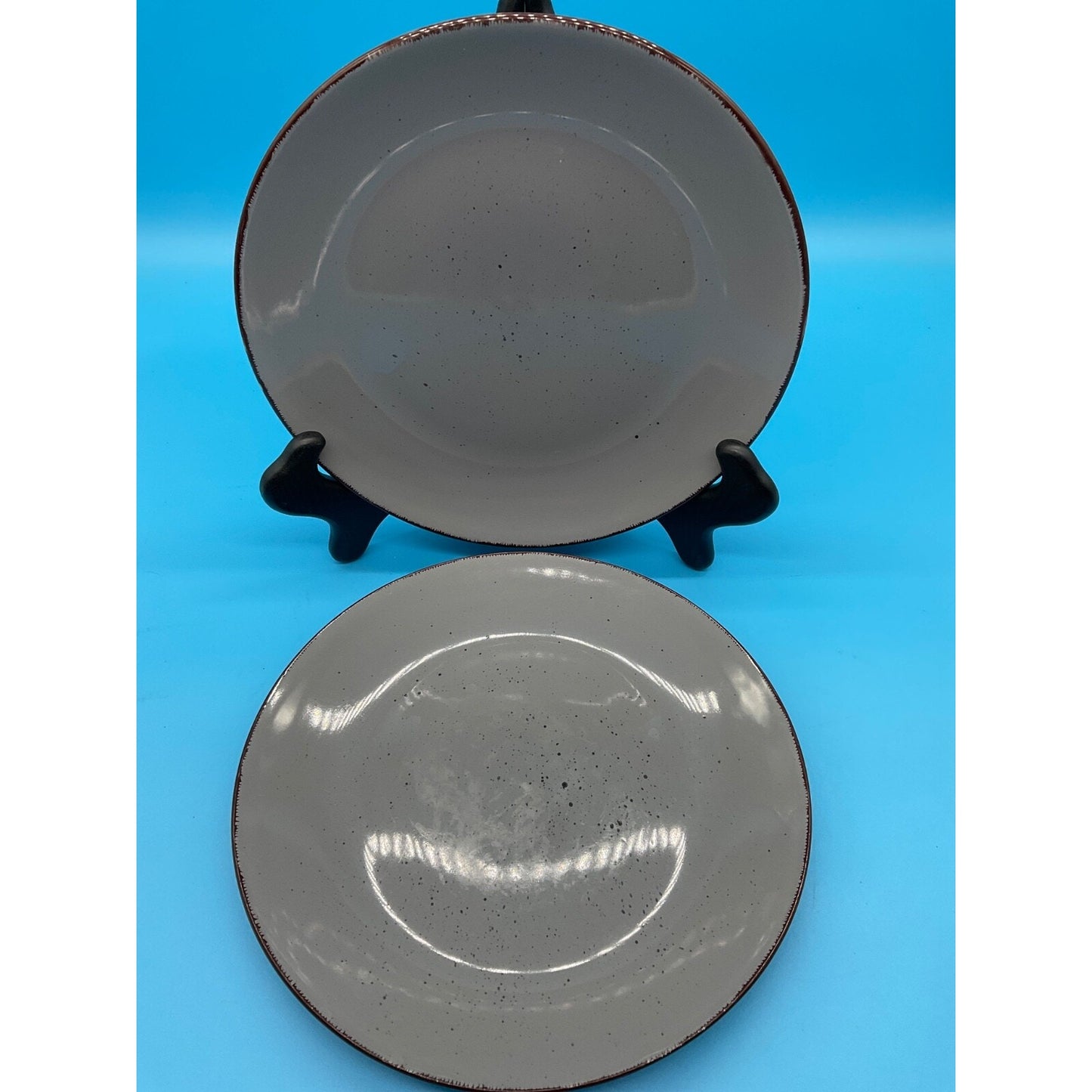 Vanacoss Speckled Gray Dinner Plates Set of 2 Rustic Stoneware Aprox 10.5"