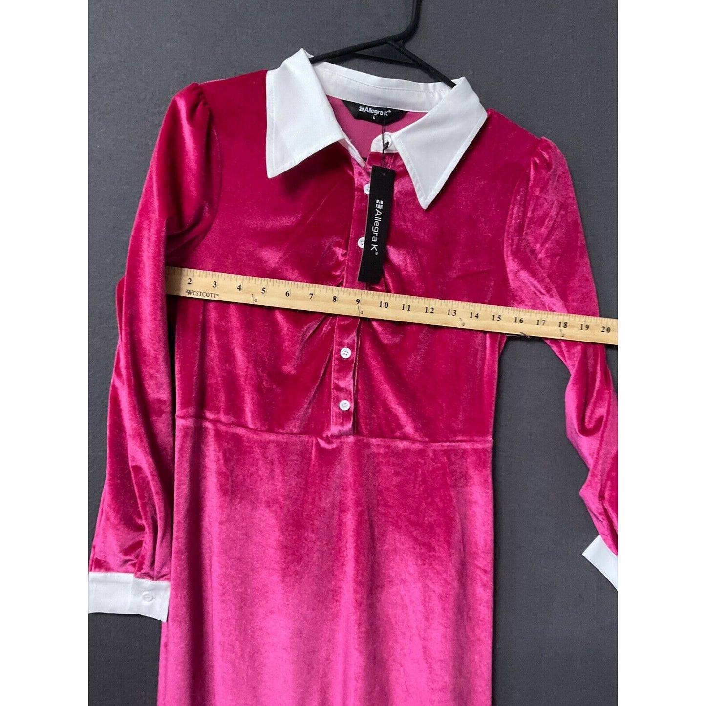 Allegra K Women’s Pink Velvet A-Line Dress With White Collar Size S Retro