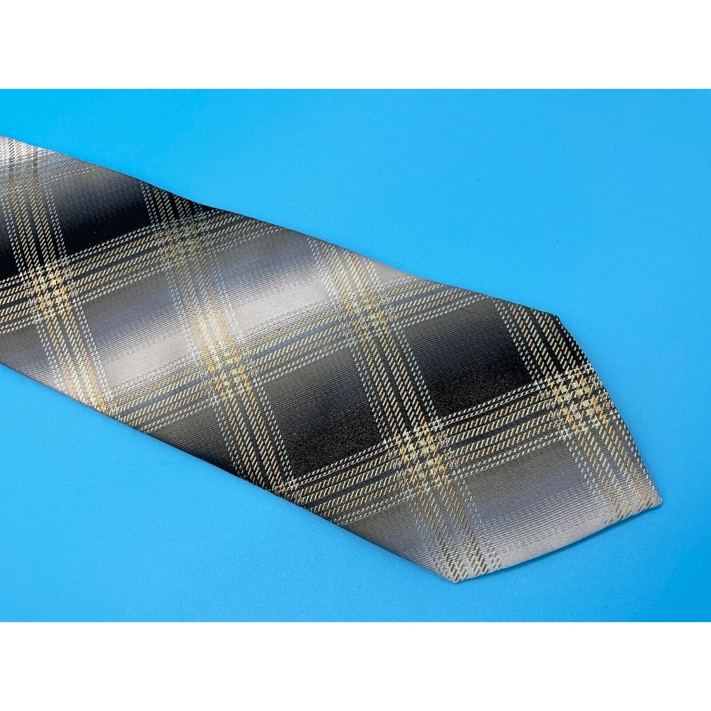 Villini 100% Silk Tie Plaid Gold/Brown Checkered Pattern Men’s 3.75" Classic