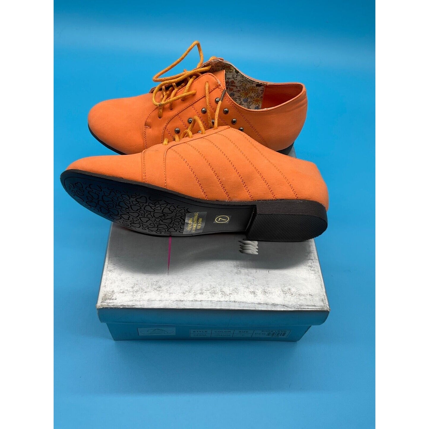 Herstyle Cerra Orange Lace-Up Oxfords Size 7 New Box Casual Flats Round Studs