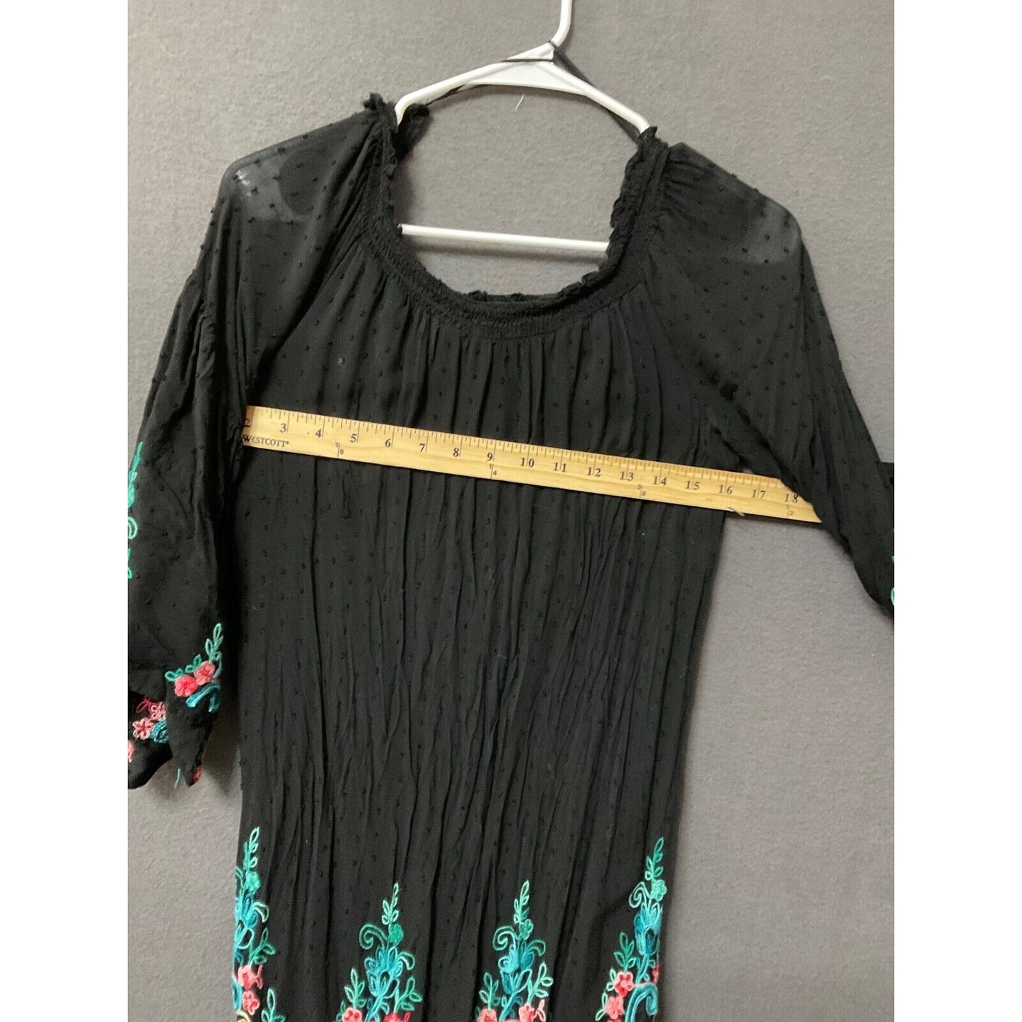 Signature Robbie Bee Tunic Dress Boho Embroidered 3/4 Bell Sleeves Size L BOHO