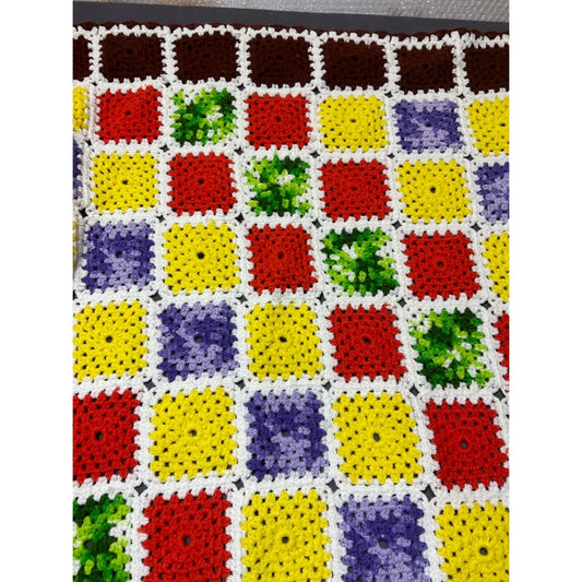 Handmade Crochet Granny Blanket Multicolor Throw Afghan 60"x 90" Fall Colors