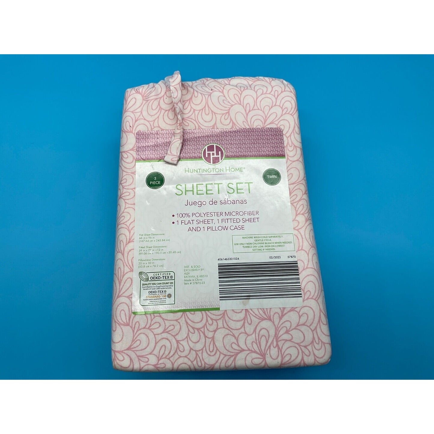 New Huntington Home Twin Bed Sheet Set 100% Polyester 3 Pc Pink Design