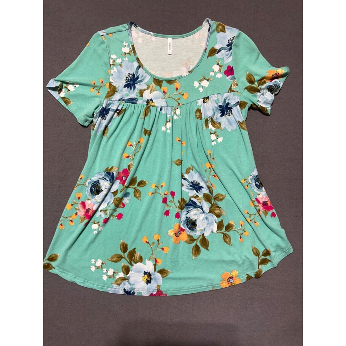 Longyuan Floral Top Size L Short Sleeve Rayon Spandex Blend Y2K