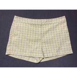 Loft Women's Geometric Print Shorts Size 10 Yellow White Mid Rise Cotton Blend