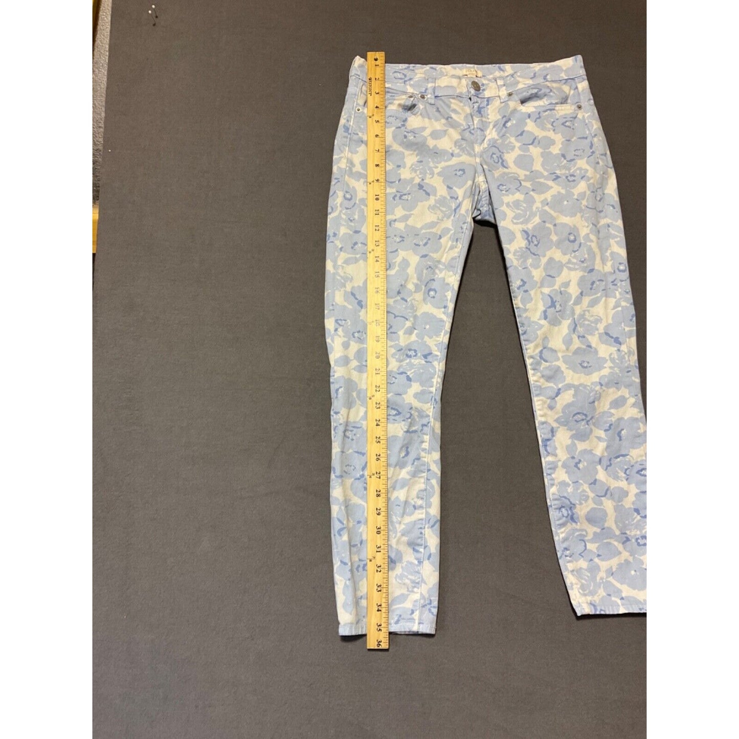 J Crew Stretch Pants Size 28 Floral Blue White Cotton Spandex Blend Denim