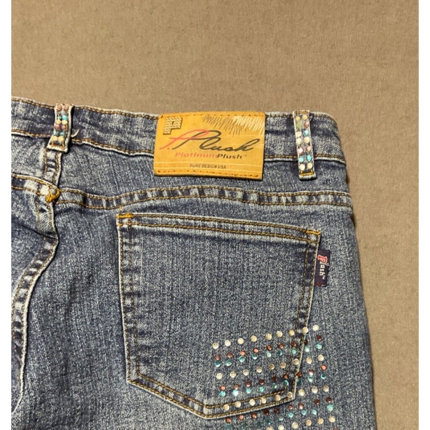 PLATINUM PLUSH Colorful RHINESTONE DENIM JEANS STYLE #9241 size 7