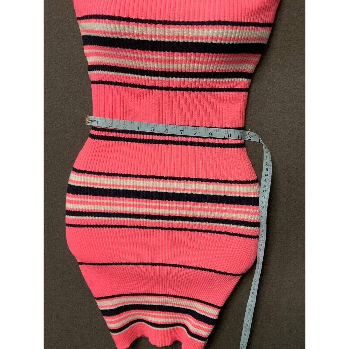 Awesome USA Pink Striped Sweater Ribbed Halter Dress Women's Small Lace-Up Back