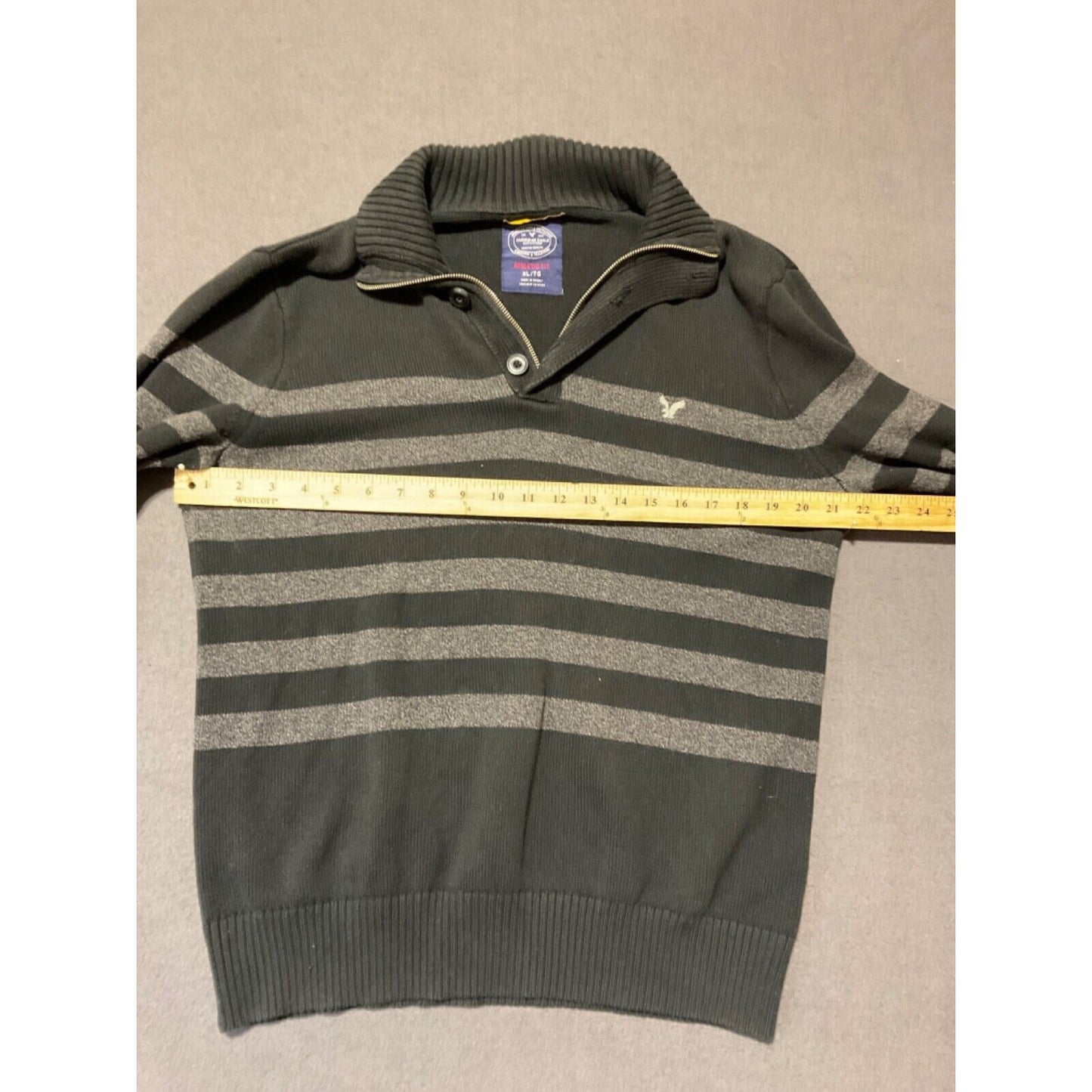 American Eagle Outfitters Men's 1/4 Zip Pullover Sweater XL Black Grey Stripes