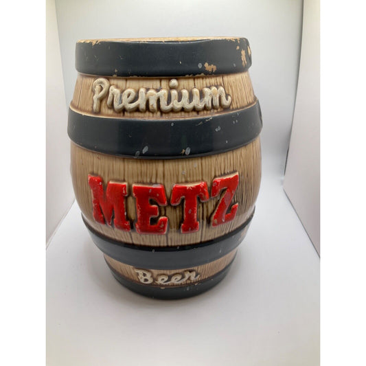 Vintage 1950's Premium Metz Beer Keg Ceramic Bank - 8" Tall, 7" Wide