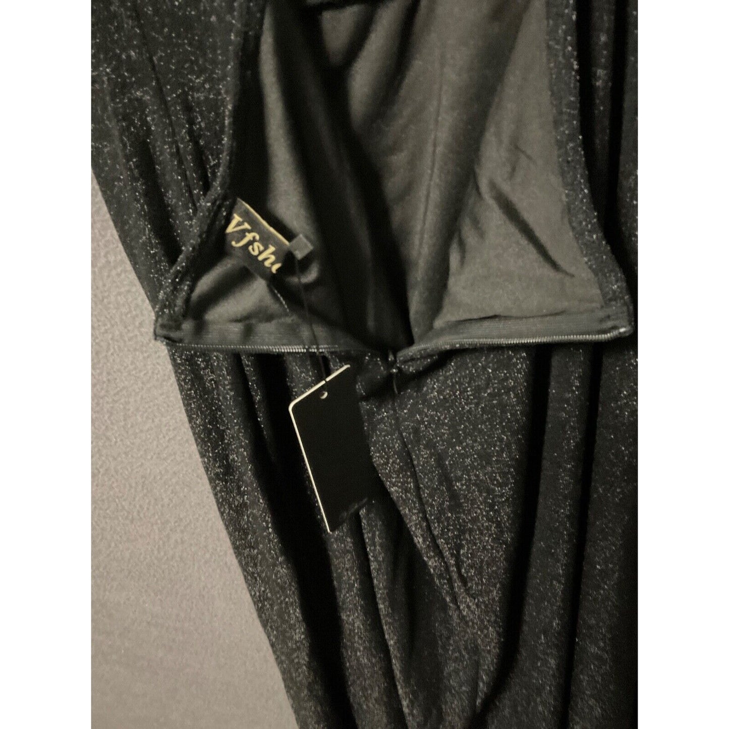 Vshow 2XL Sparkle Black Formal Maxi Dress Long Gown Floral Sleeve - NWT