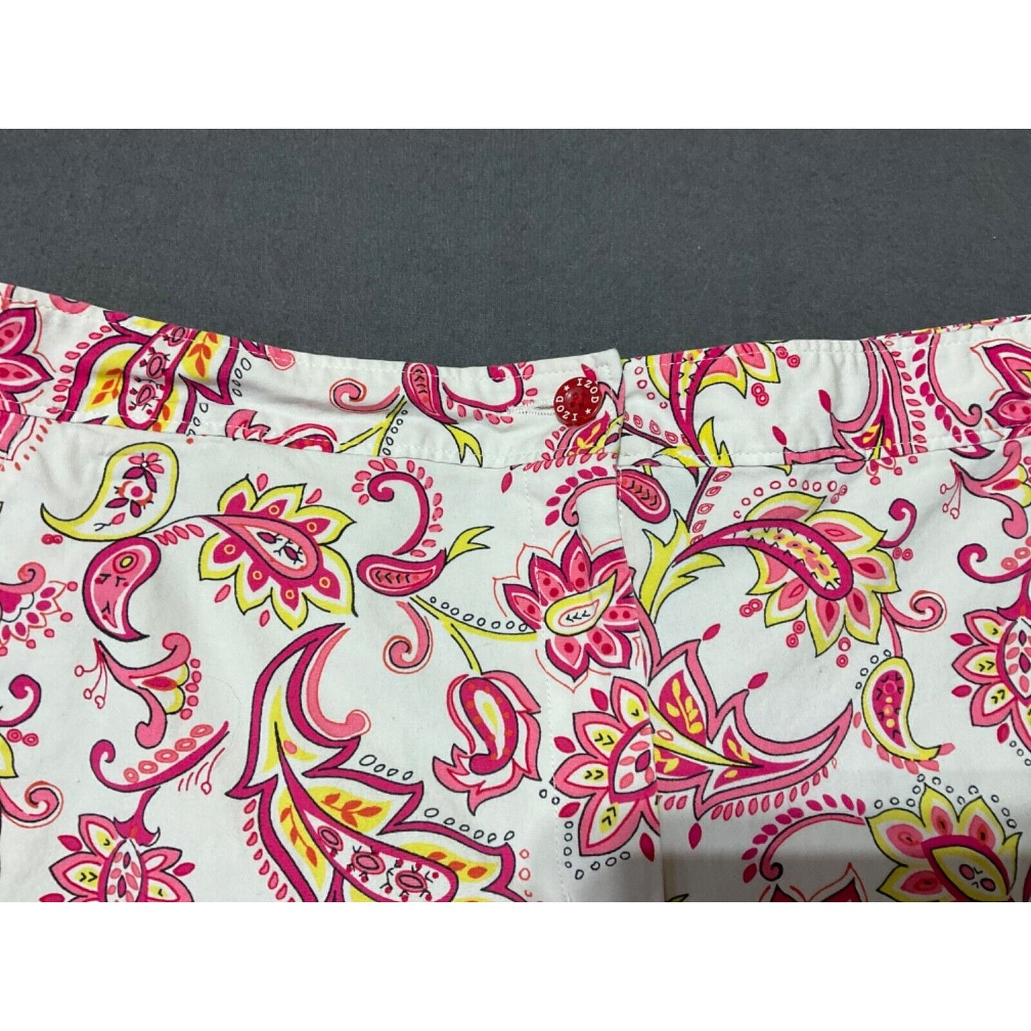 IZOD Ladies Stretch Paisley Capri Pants Size 10 Pink Floral Cotton