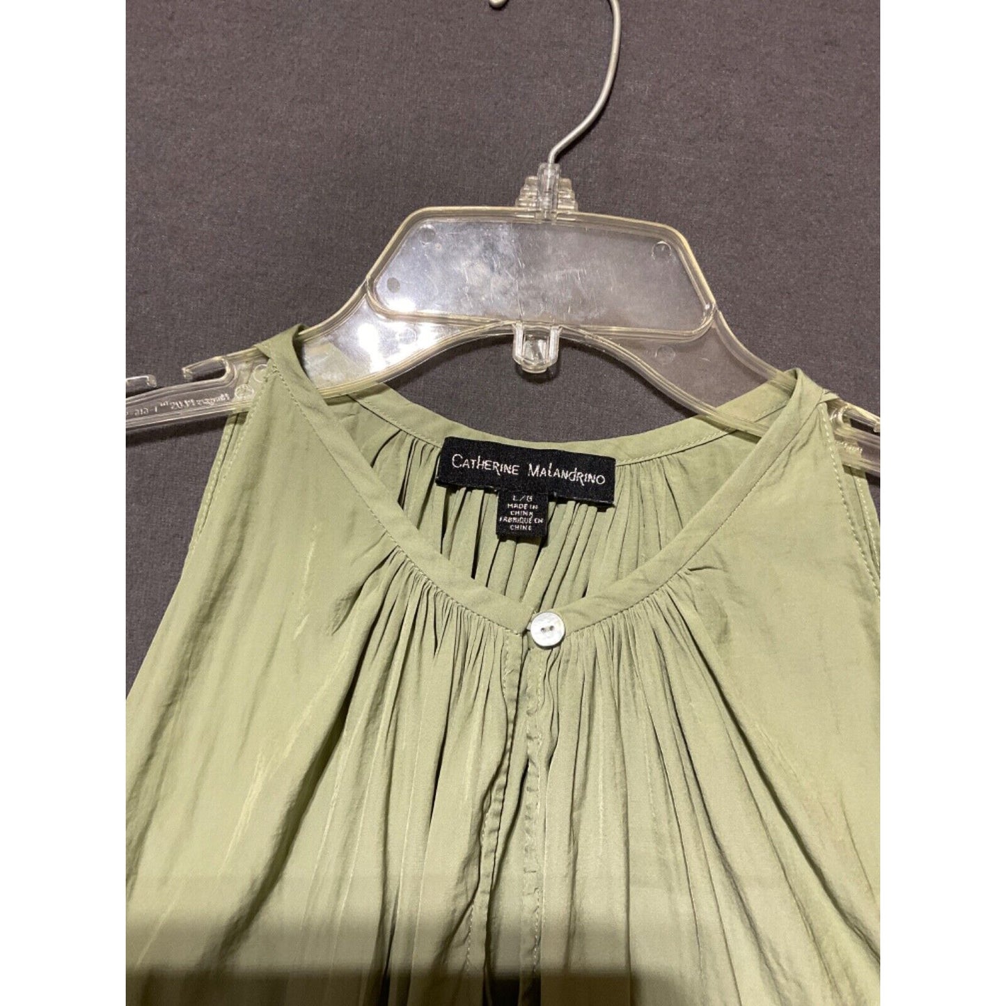 Catherine Malandrino LG Sleeveless V-Neck Light Olive Green Polyester Romantic