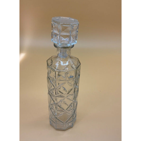 Vintage Iridescent Diamond Pressed Glass Booze Bottle 9.75" Cork Needed