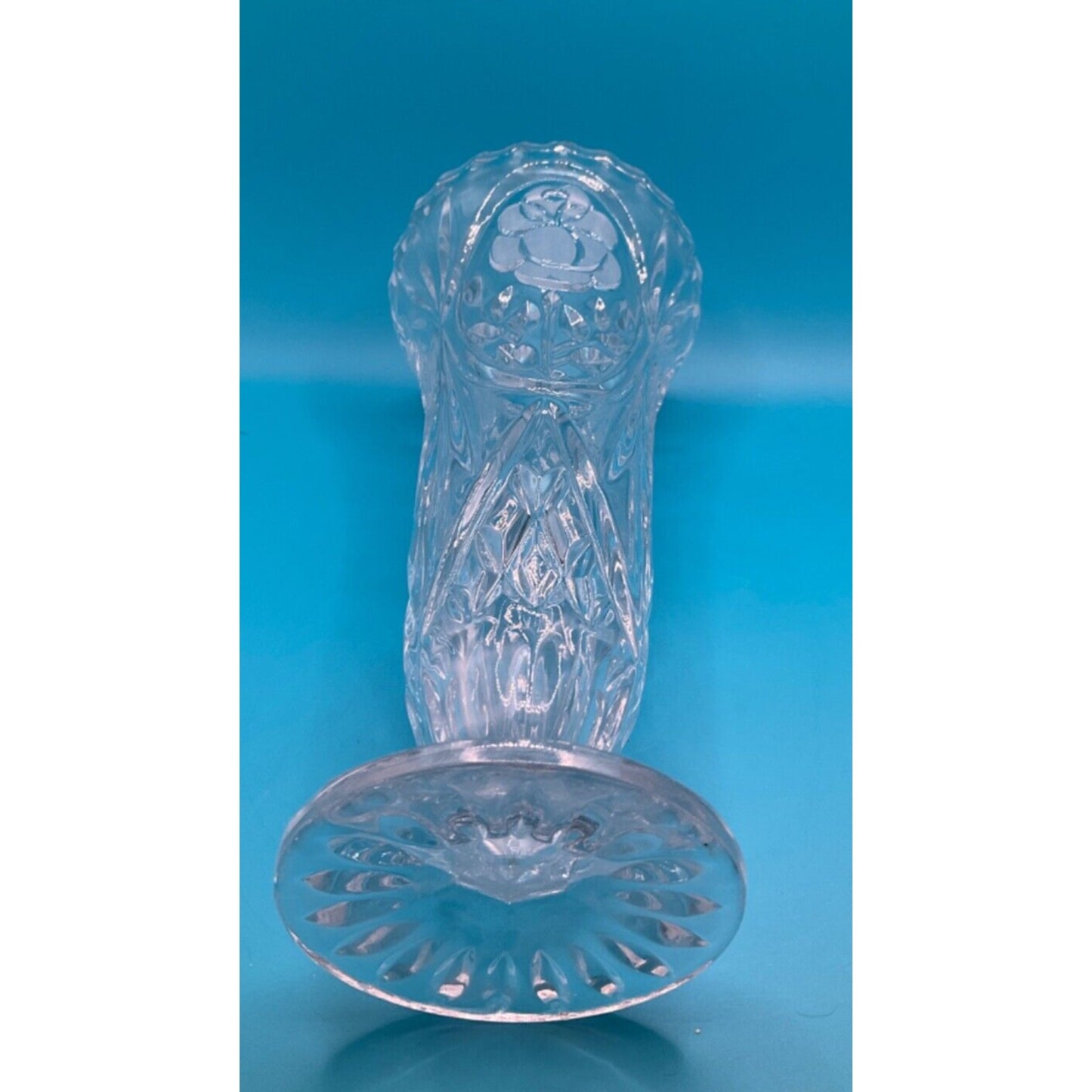 Grandma Core 8.5" Lead Crystal Vase Hand-Cut 8.5" Tall Rose Bud Design VTG