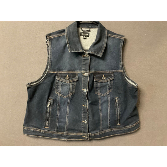 New Look Denim Vest 3X Blue Sleeveless Button-Up Pockets Women's + Inside Pocket