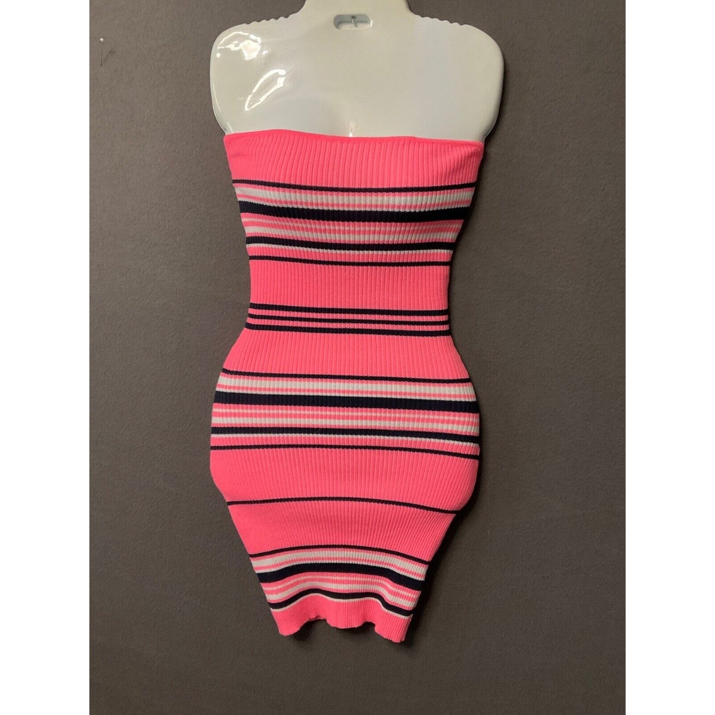 Awesome USA Pink Striped Sweater Ribbed Halter Dress Women's Small Lace-Up Back