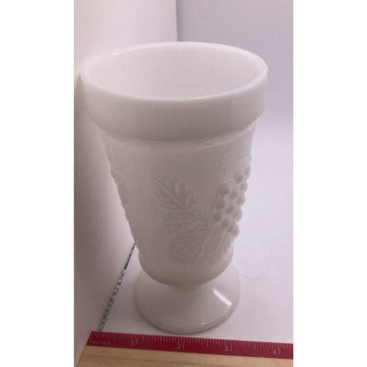 Vintage Footed Milk Glass Vase with Grape Design Fluted, Number 18, Collectible