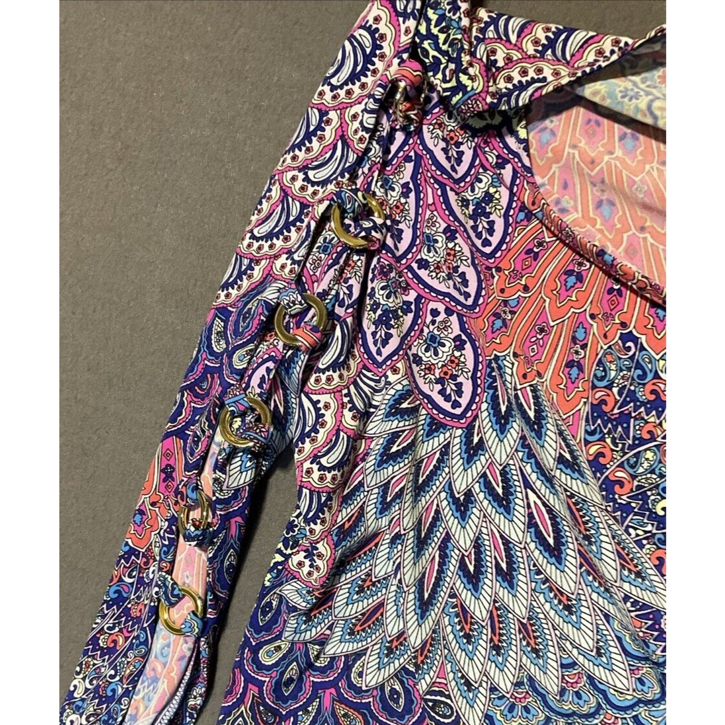 MSK PL Romantic Multicolor Cold Shoulder Dress Boho Paisley Print