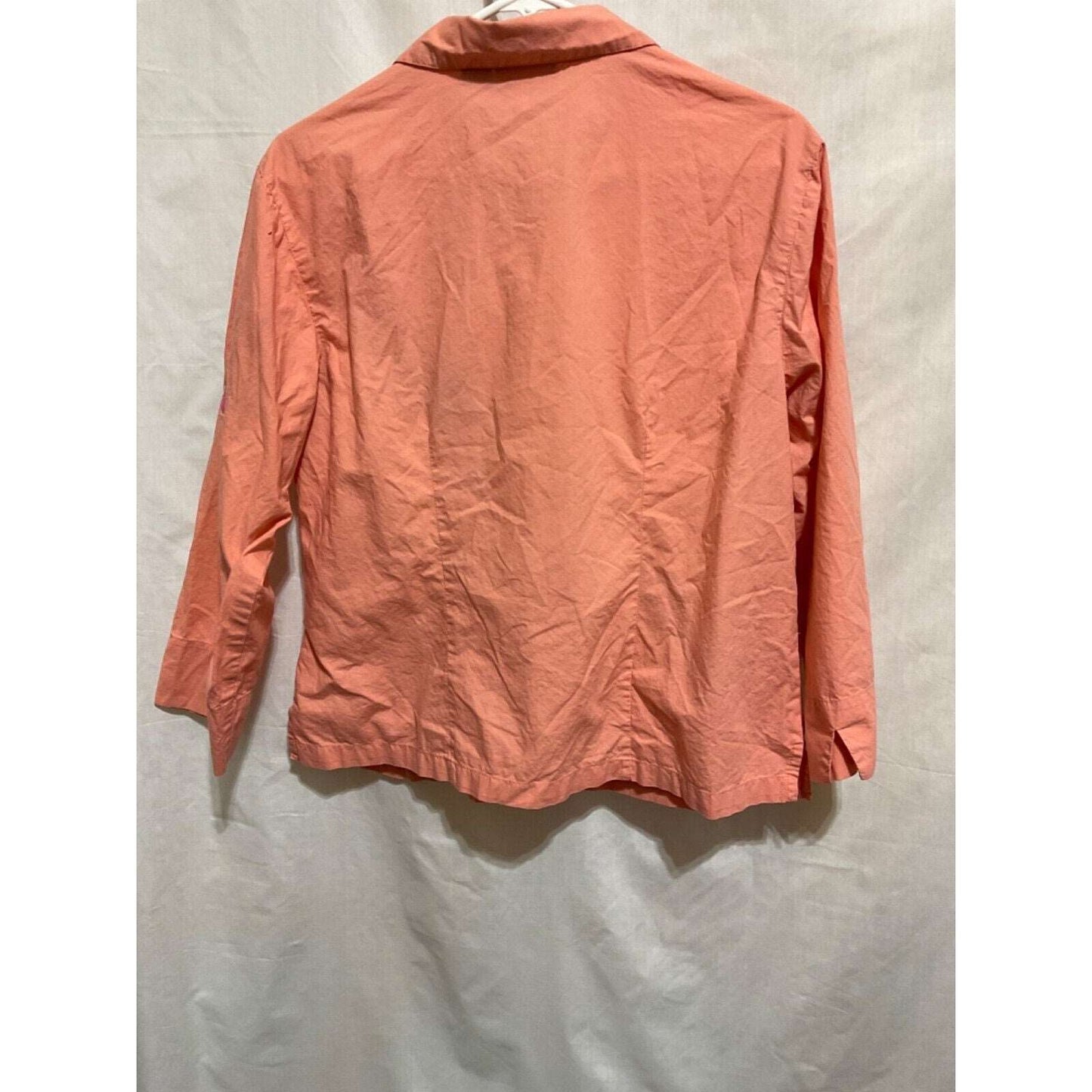 N.D.S New Direction Sport Peach Embroidered Shirt L Cotton Long Sleeve